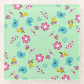 Bienen, Vögel und Blume Glasuntersetzer (Vorderseite)