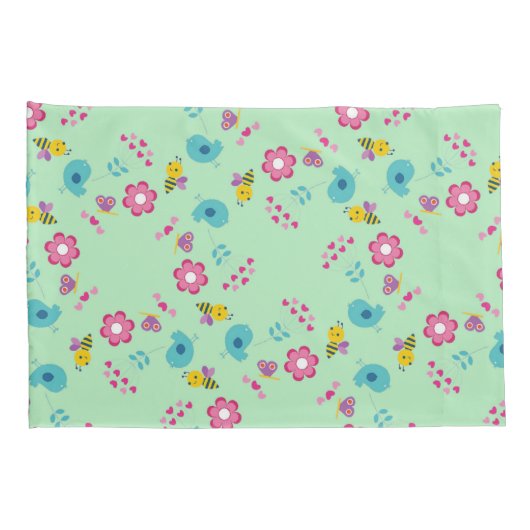 Bienen, Vögel und Blume Kissenbezug (Rückseite-Rechts)