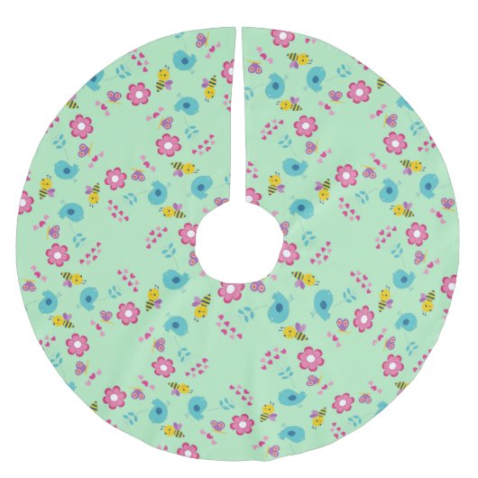 Bienen, Vögel und Blume Polyester Weihnachtsbaumdecke (Vorderseite)