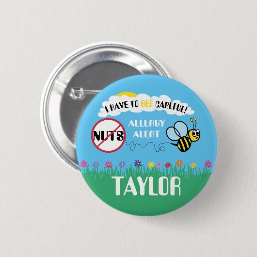 Bienen-vorsichtiger Nuss-Allergie-Alarm-Knopf Button (Vorne & Hinten)