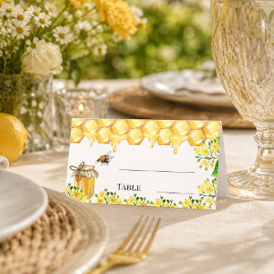 Bienen Wabenmuster gelbe Blumen Gartenparty Platzkarte