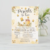 BienenBaby-Dusche Einladung Frühling Sonnenblumen (Stehend Vorderseite)