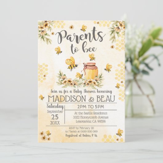 BienenBaby-Dusche Einladung Frühling Sonnenblumen (Stehend Vorderseite)