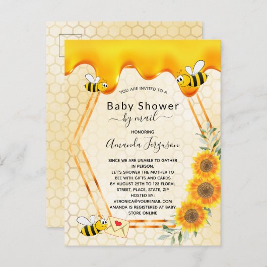 Bienenbaby Dusche mit dem Postversand Süßigkeiten Postkarte (Vorne/Hinten)