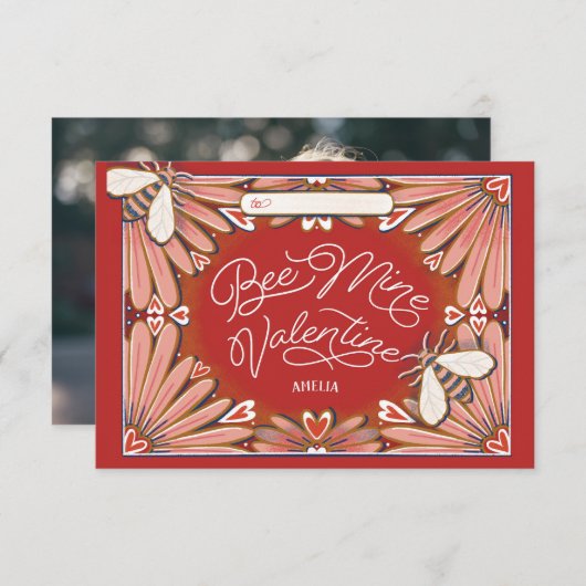 Bienenbergwerk Blume Rosa Unterricht Valentine Kar Einladung (Vorne/Hinten)