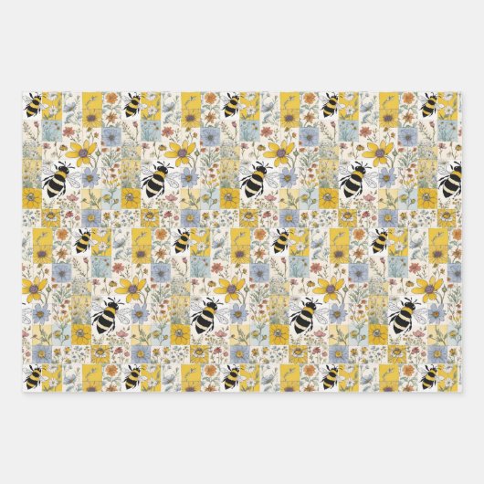 Bienenblätterpapier mit flachem Set von 3 Geschenkpapier Set (Vorderseite)