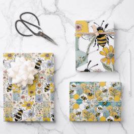 Bienenblätterpapier mit flachem Set von 3 Geschenkpapier Set