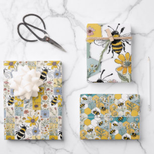 Bienenblätterpapier mit flachem Set von 3 Geschenkpapier Set