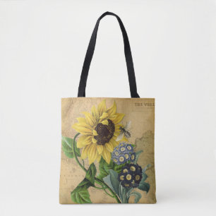 Bienenblume Blume und Vintage Karte Tasche