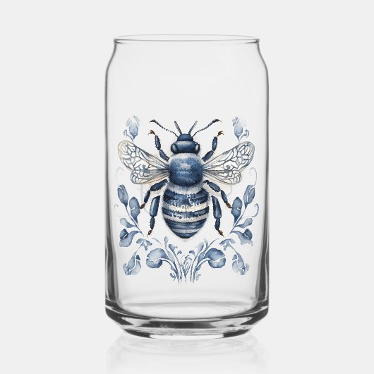 Bienendesign im Blau-Weiß-Delft-Stil mit Blume Dosenglas (Vorderseite)