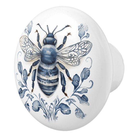Bienendesign im Blau-Weiß-Delft-Stil mit Blume Keramikknauf (Rechts)