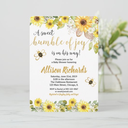 Bienendusche Einladung Junge Gelbe Hummel (Stehend Vorderseite)