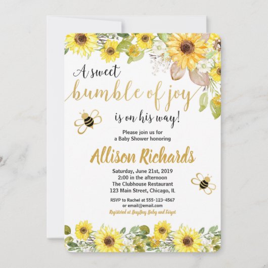 Bienendusche Einladung Junge Gelbe Hummel (Vorderseite)