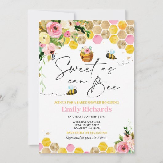 Bienendusche Rosa Blumensüß wie Bienen Einladung (Vorderseite)