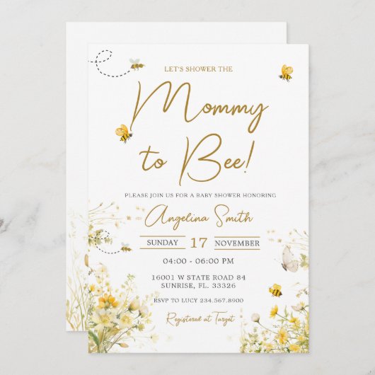 Bienendusche Wildblume Mommy to Bee Baby Einladung (Vorne/Hinten)