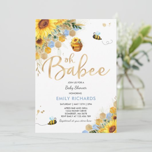 Bienenerlebnisdusche Einladung Blumenkuchen Dusche (Stehend Vorderseite)