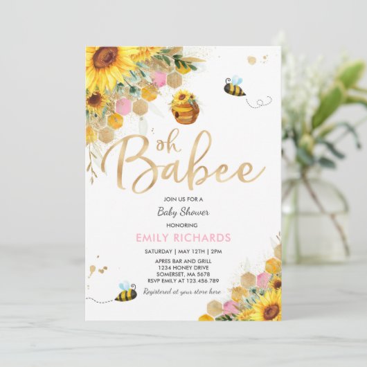 Bienenerlebnisdusche Einladung Blumenkuchen Dusche (Stehend Vorderseite)