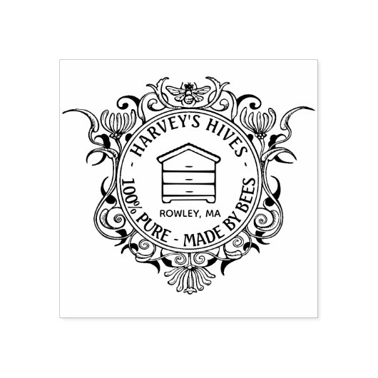 Bienenfabrikrahmen mit Bienenstock Gummistempel (Prägung)