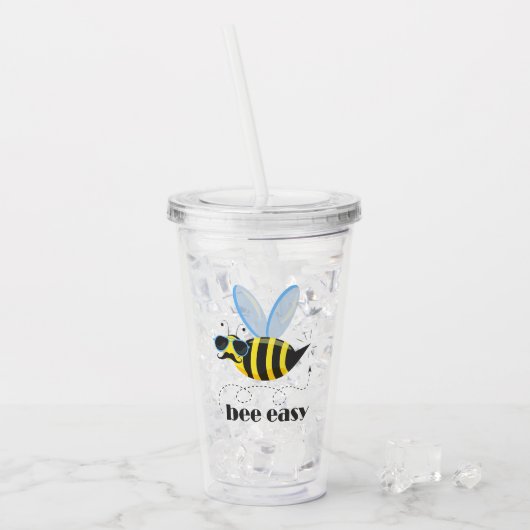Bienenfigur mit Schnurrbart-Sonnenbrille Bee Easy Acryltrinkbecher (Vorderseite Ice)