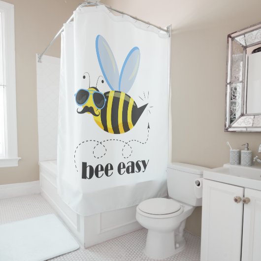 Bienenfigur mit Schnurrbart-Sonnenbrille Bee Easy Duschvorhang (Beispiel)