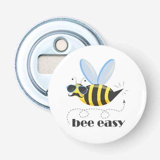Bienenfigur mit Schnurrbart-Sonnenbrille Bee Easy Flaschenöffner (Vorderseite)