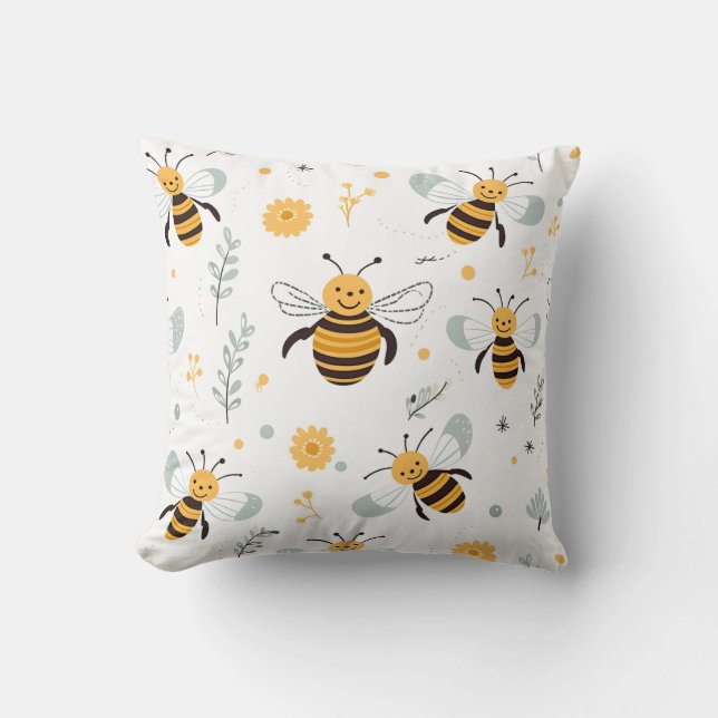 Bienenfliegen und Blüten Kissen (Vorderseite)