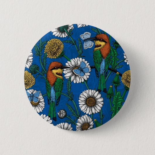 Bienenfresser auf Blau Button (Vorderseite)