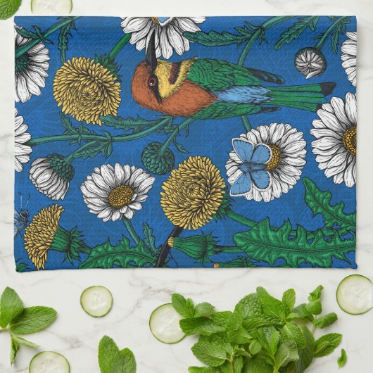 Bienenfresser auf blau geschirrtuch (Gefaltet)