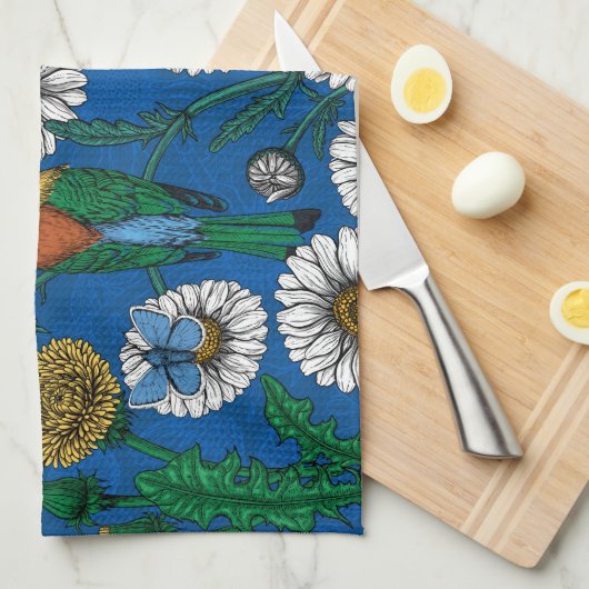 Bienenfresser auf blau geschirrtuch (Viertel Falte)