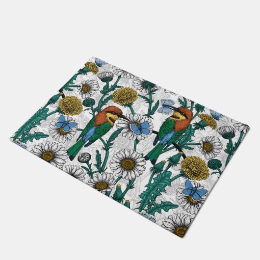 Bienenfresser, blaue Schmetterlinge und Gänse auf Fußmatte (Schrägansicht)