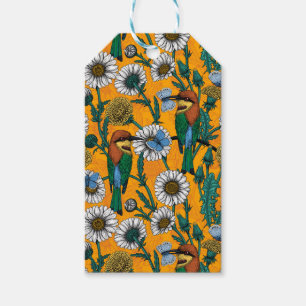 Bienenfresser, blaue Schmetterlinge und Gänse auf Geschenkanhänger