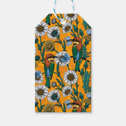 Bienenfresser, blaue Schmetterlinge und Gänse auf Geschenkanhänger (Vorderseite)