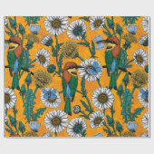 Bienenfresser, blaue Schmetterlinge und Gänse auf Geschenkpapier (Flach)