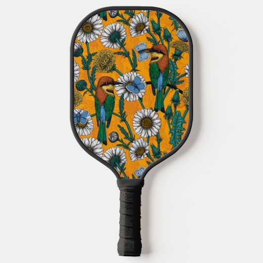Bienenfresser, blaue Schmetterlinge und Gänse auf Pickleball Schläger (Rückseite)