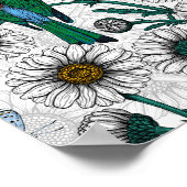 Bienenfresser, blaue Schmetterlinge und Gänse auf  Poster (Ecke)