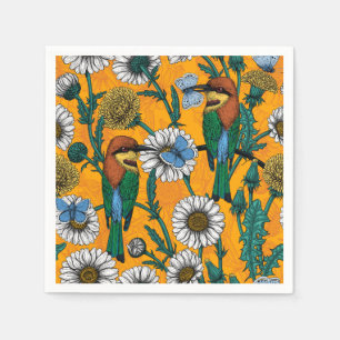 Bienenfresser, blaue Schmetterlinge und Gänse auf Serviette