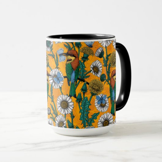 Bienenfresser, blaue Schmetterlinge und Gänse auf Tasse (VorderseiteRechts)