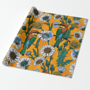 Bienenfresser, blaue Schmetterlinge und Gänseblümc Geschenkpapier