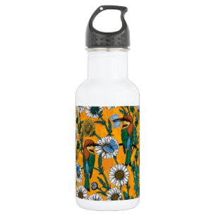 Bienenfresser, Blauschmetterlinge und Gänseblümche Edelstahlflasche