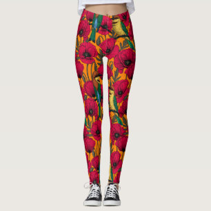 Bienenfresser und -mohn auf Orange Leggings