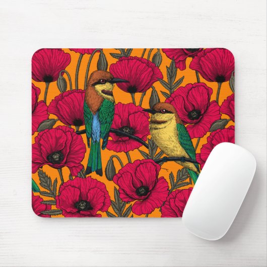 Bienenfresser und -mohn auf Orange Mousepad (Mit Mouse)