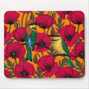 Bienenfresser und -mohn auf Orange Mousepad