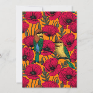 Bienenfresser und Mohnblumen auf Orange