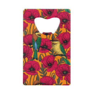 Bienenfresser und Mohnblumen auf Orange Geldbeutel Flaschenöffner