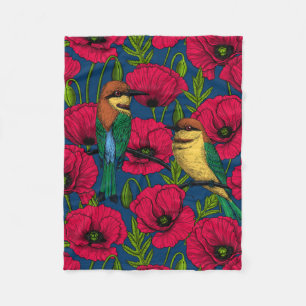 Bienenfresser und Mohnblumen Fleecedecke