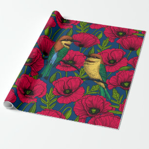 Bienenfresser und Mohnblumen Geschenkpapier