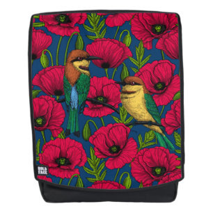 Bienenfresser und Mohnblumen Rucksack