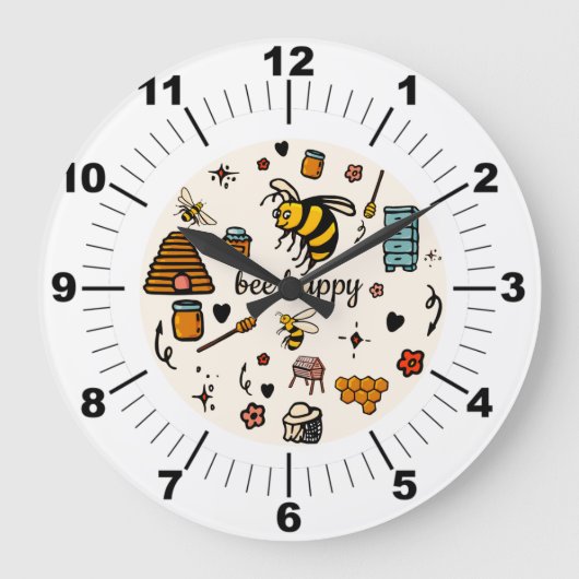 Bienenfröhliche niedliche Bienenart Große Wanduhr (Vorderseite)