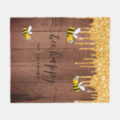 Bienenfröhliche Rustikbienen-Monogramm Fleecedecke (Vorderseite (Horizontal))