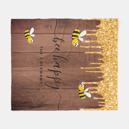 Bienenfröhliche Rustikbienen-Monogramm Fleecedecke (Vorderseite (Horizontal))
